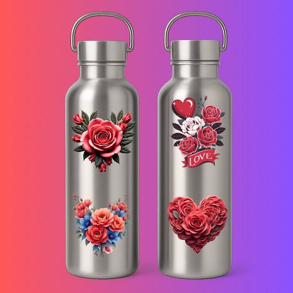 "13 Floral Heart Stickers – Mixed Set of Clear and Vinyl Stickers (3 Sheets)" - Picture 5 of 6